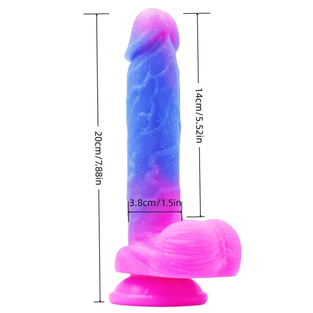 7.88'' Dual-Tone Magenta & Blue Silicone Dildo with Balls and Suction Cup