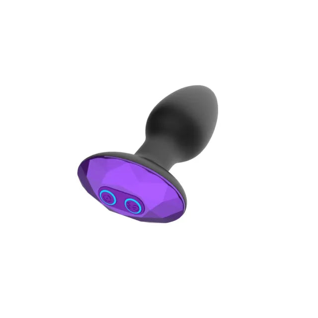 10-Speed Black Silicone Vibrating & Rotating Butt Plug with Remote Control and Purple Crystal Base