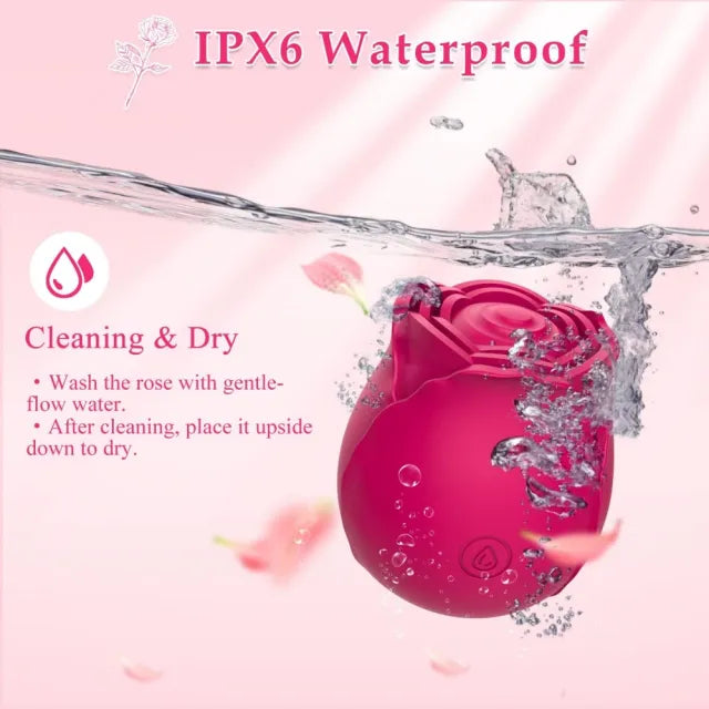 10-Speed Red Rechargeable Silicone Rose Clitoral Vibrator with Tapping Function