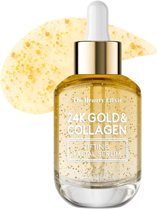 Collagen & 24k Gold Facial Serum - Anti Aging Wrinkle Reduction Deeply Hydrating Nourishing Lightweight Skincare