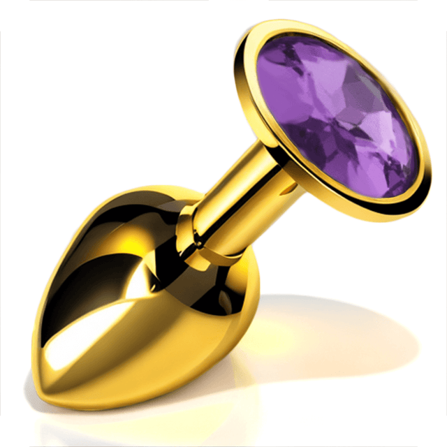 1 Single Golden Metallic Butt Plug with Purple Diamond