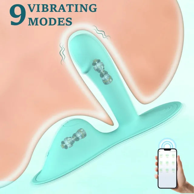 9-Speed App-Controlled Silicone Hands-Free Ride-On Vibrator in Cyan with Dual Motor G Spot & Clitoral Stimulator