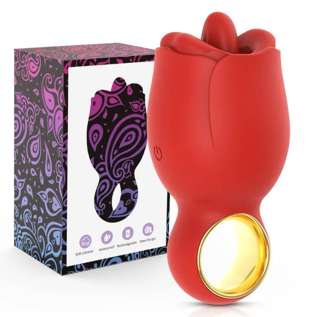 8-Mode Rechargeable Red Silicone Clitoral Stimulator with 360° Rotated Licking Tongue