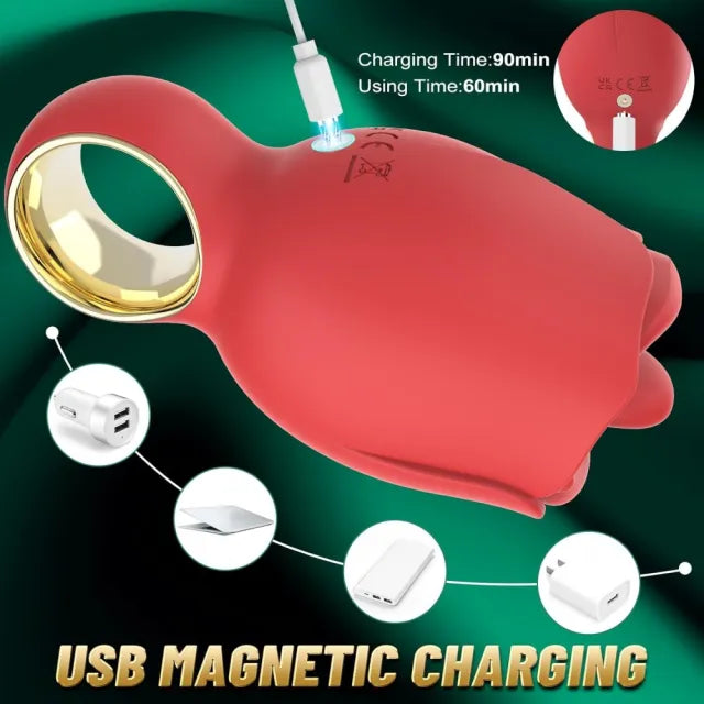 8-Mode Rechargeable Red Silicone Clitoral Stimulator with 360° Rotated Licking Tongue