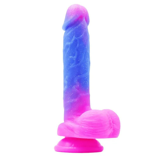 7.88'' Dual-Tone Magenta & Blue Silicone Dildo with Balls and Suction Cup