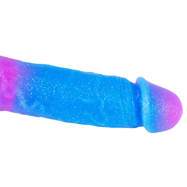 7.88'' Dual-Tone Magenta & Blue Silicone Dildo with Balls and Suction Cup