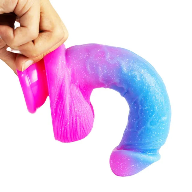 7.88'' Dual-Tone Magenta & Blue Silicone Dildo with Balls and Suction Cup