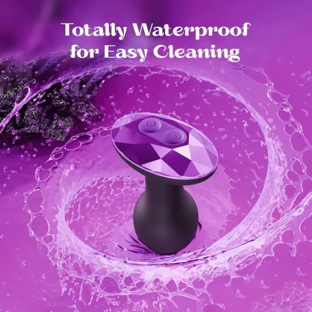 10-Speed Black Silicone Vibrating & Rotating Butt Plug with Remote Control and Purple Crystal Base
