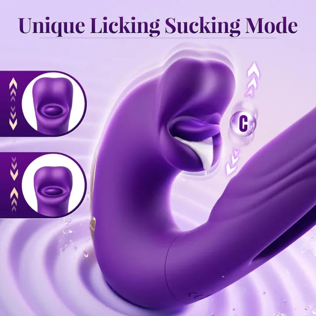 7-Speed Purple Rechargeable Vibrating & Tongue-Licking Massager with Flapping Function