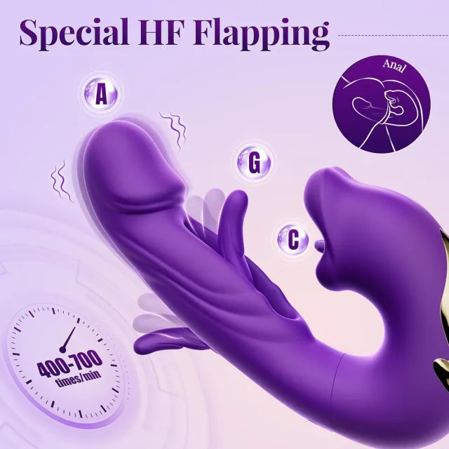 7-Speed Purple Rechargeable Vibrating & Tongue-Licking Massager with Flapping Function