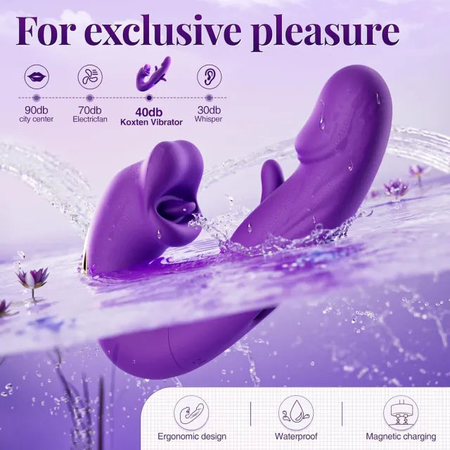 7-Speed Purple Rechargeable Vibrating & Tongue-Licking Massager with Flapping Function