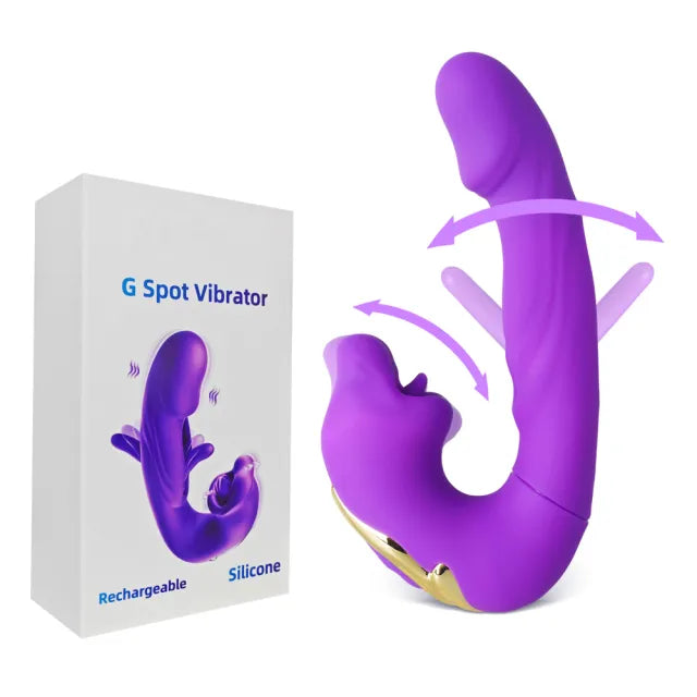 7-Speed Purple Rechargeable Vibrating & Tongue-Licking Massager with Flapping Function