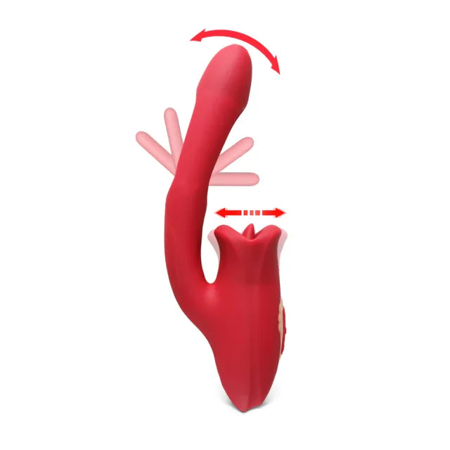 10-Speed Red Rechargeable Mouth Vibrator with Tongue-Licking & Flapping