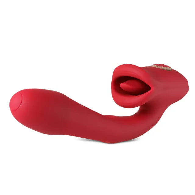 10-Speed Red Rechargeable Mouth Vibrator with Tongue-Licking & Flapping
