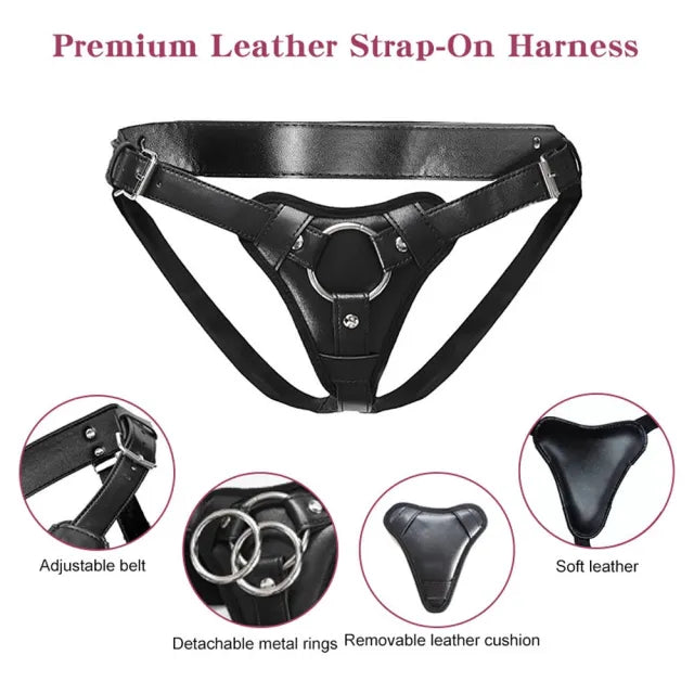 Adjustable Black Strap-On Harness with 2-Size Metal O-Rings