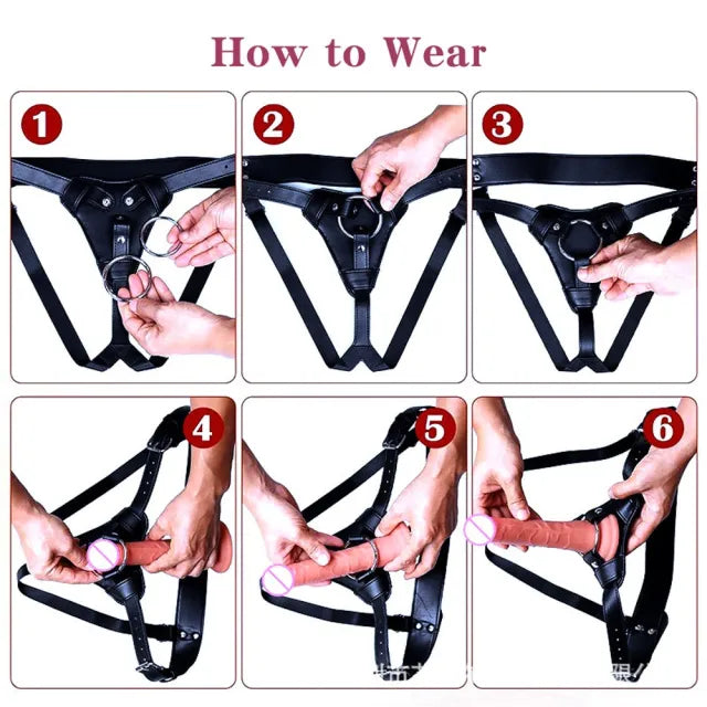 Adjustable Black Strap-On Harness with 2-Size Metal O-Rings