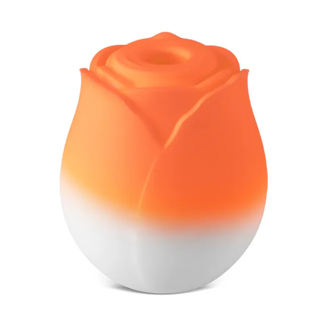 10-Function Orange & White Silicone Rechargeable Clitoral Sucking Rose Toy