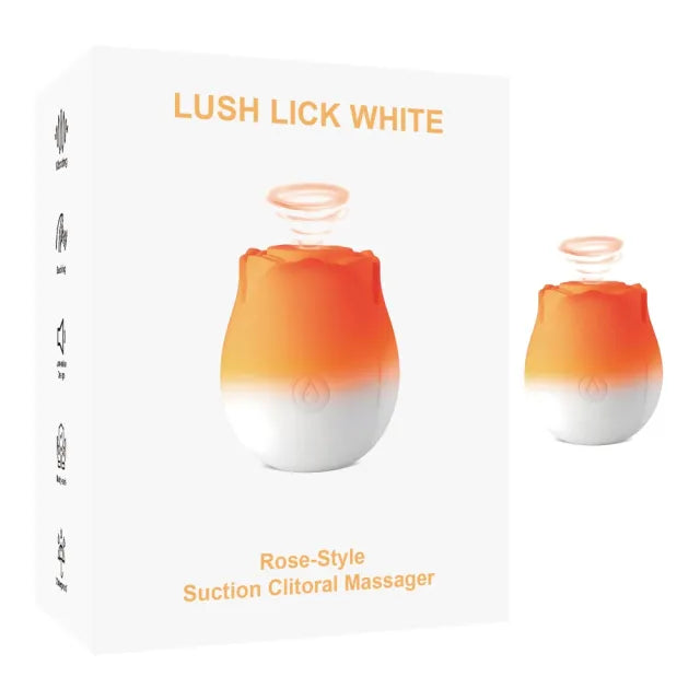 10-Function Orange & White Silicone Rechargeable Clitoral Sucking Rose Toy