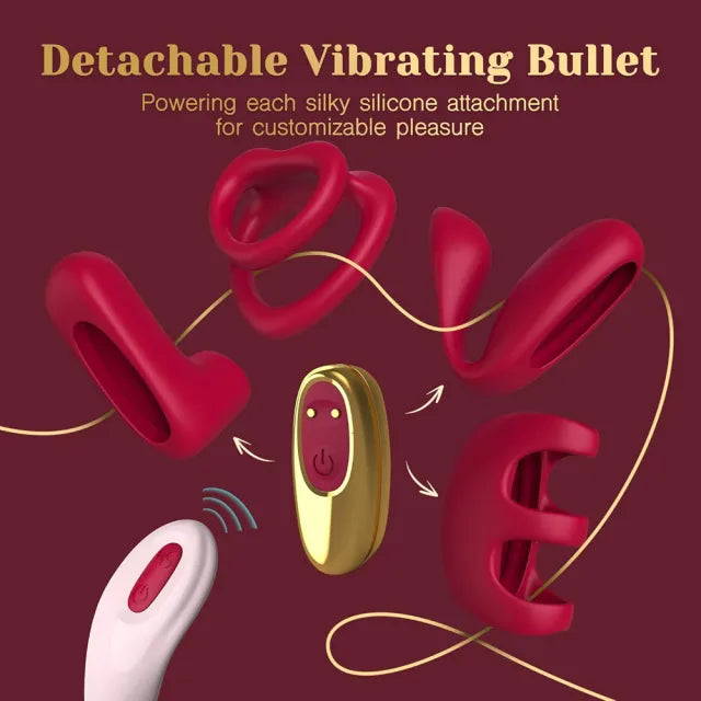 Red Rechargeable Silicone Vibrator Set with LOVE-Shaped Design – 4-Piece Combo, Remote Control, Waterproof