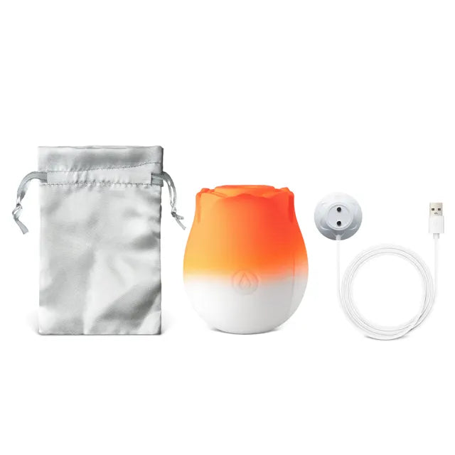 10-Function Orange & White Silicone Rechargeable Clitoral Sucking Rose Toy