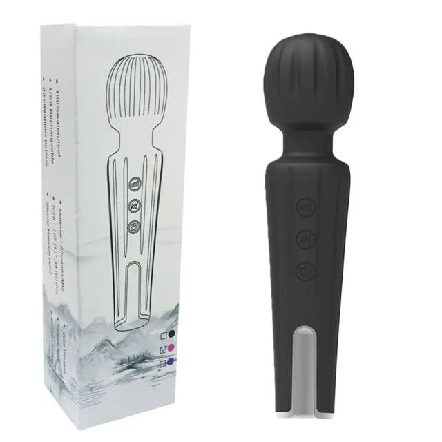 6.5'' Black Rechargeable Waterproof Silicone Mini Wand Massager – 20-Speed and Compact Design