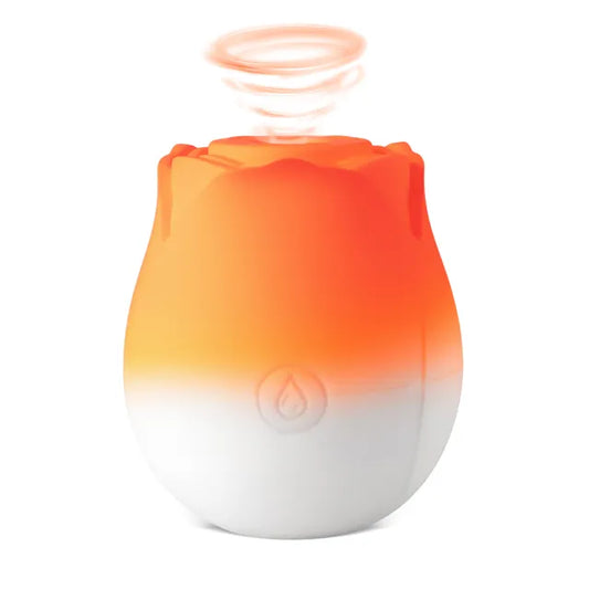 10-Function Orange & White Silicone Rechargeable Clitoral Sucking Rose Toy