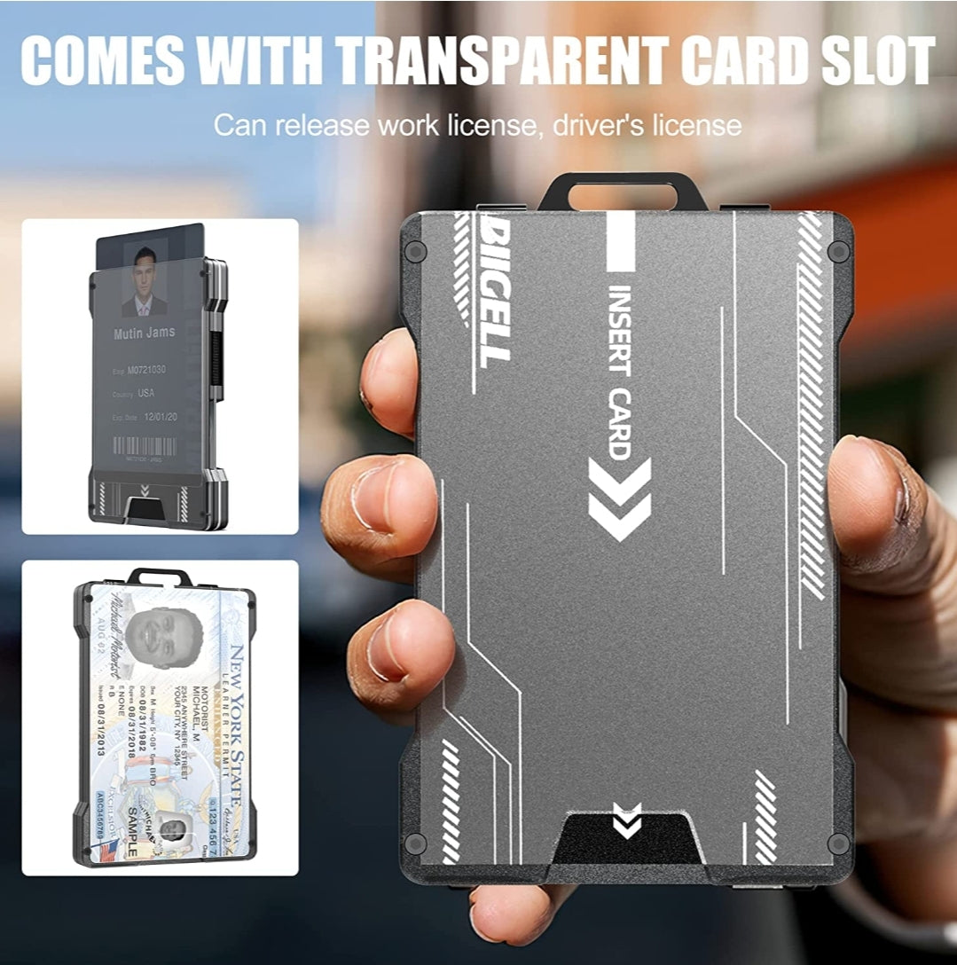 Slim Aluminum Metal Wallet with Money Clip & Clear window ID Holder