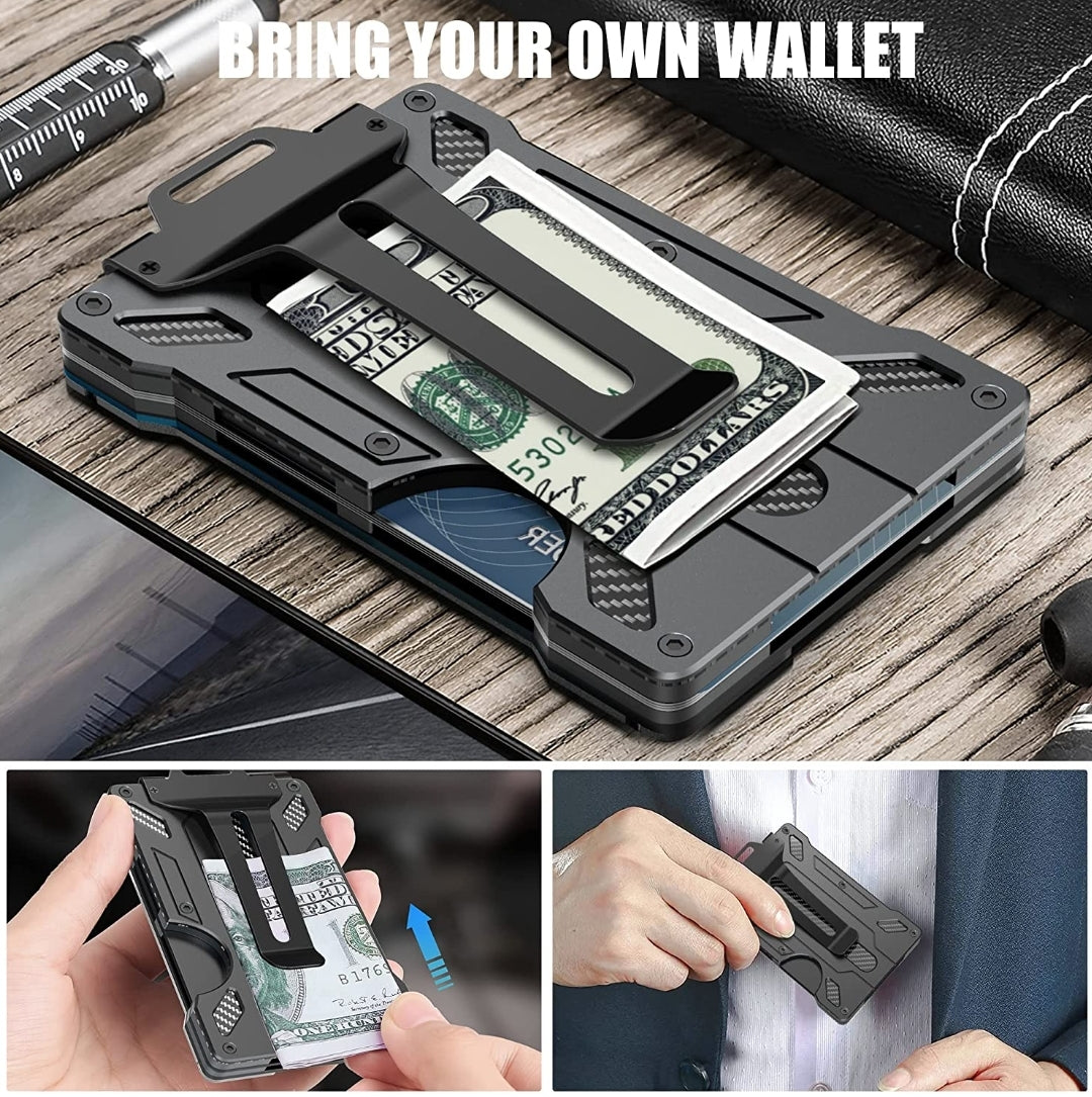 Slim Aluminum Metal Wallet with Money Clip & Clear window ID Holder