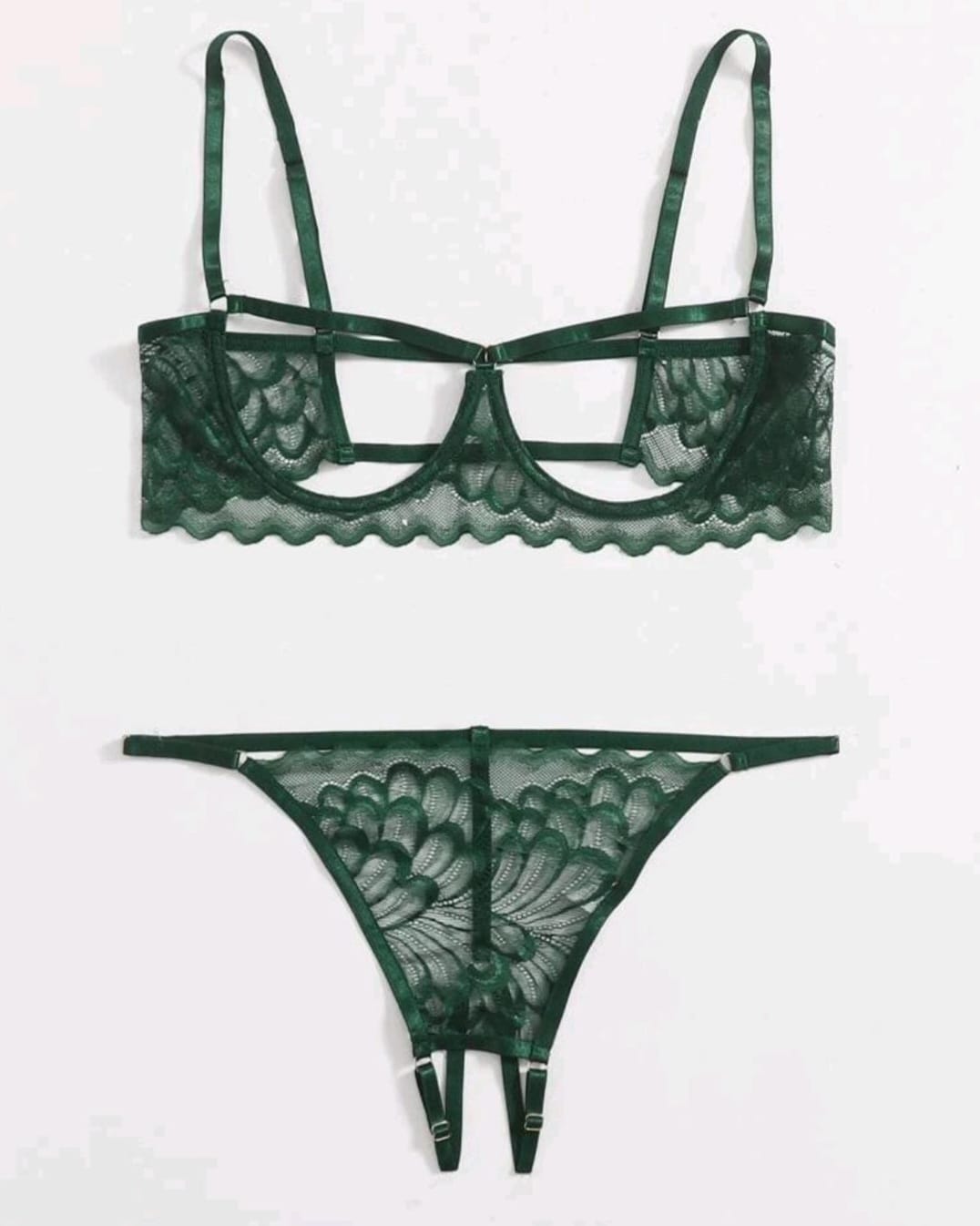 Green Plus Cut out Underwire Crotchless Lingerie Set