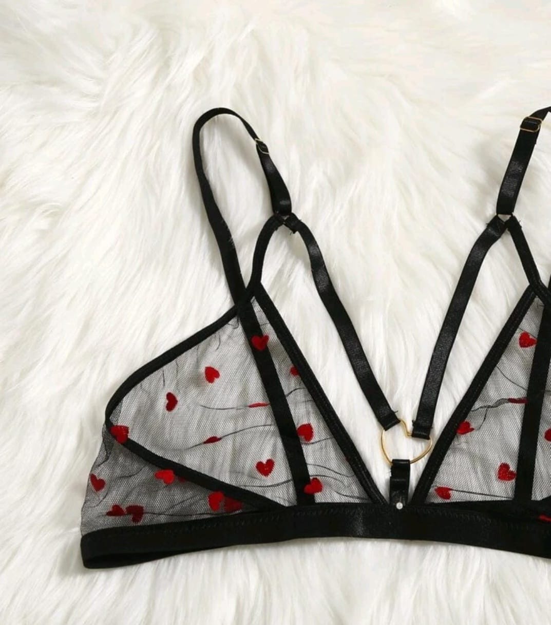 Plus Heart Pattern Sheer Mesh Lingerie Set