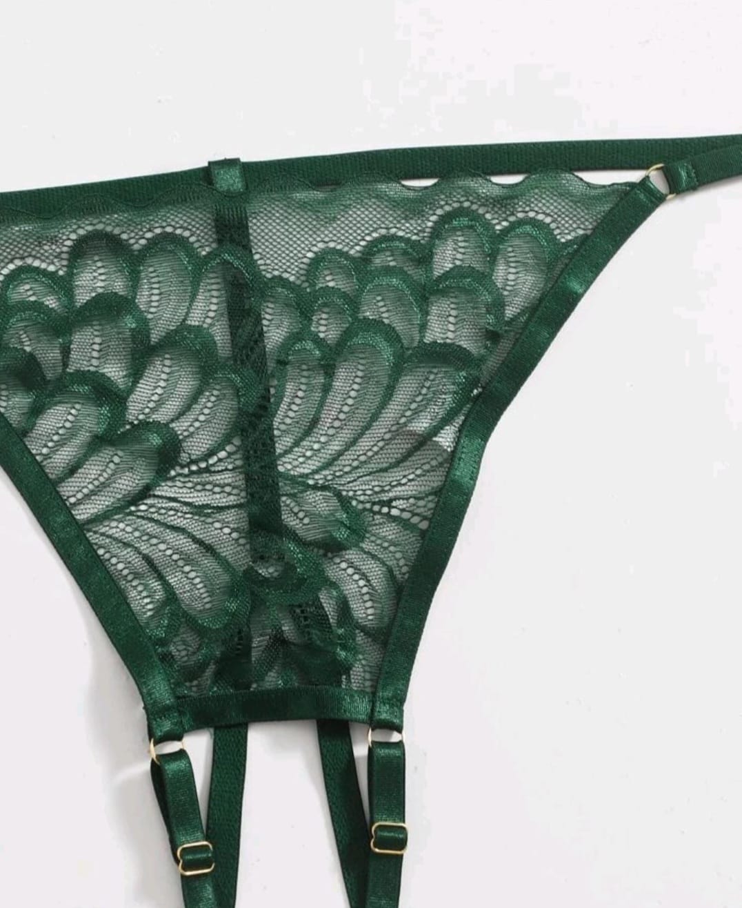 Green Plus Cut out Underwire Crotchless Lingerie Set