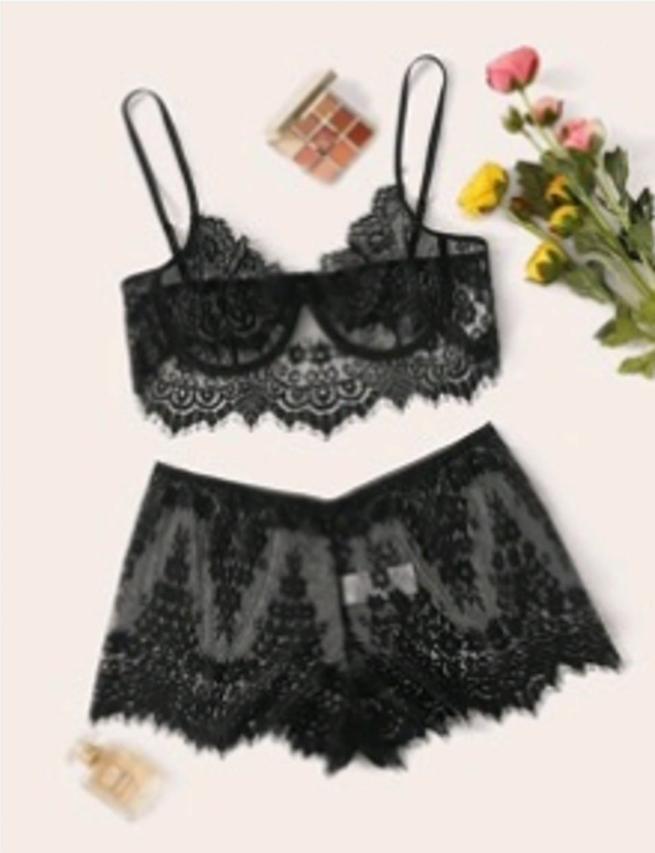 Plus Sheer Floral Lace Underwire Lingerie Set